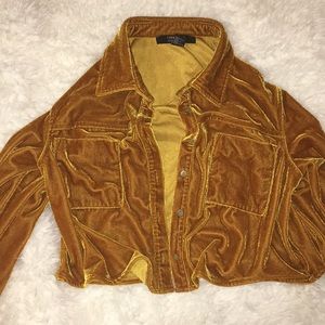velvet cropped button up shirt